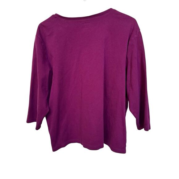 LL Bean Women's 2XL Plus 3/4 Sleeve V Neck Top Purple XXL Workout Exercise READ - Picture 2 of 7